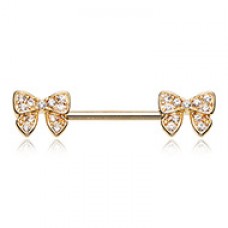 Golden Dainty Bow-Tie Sparkle Nipple Barbell Ring