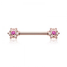 Rose Gold Twinkle Starburst CZ Ornate Nipple Barbell Ring