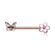 Rose Gold Spring Butterfly Flower Nipple Barbell Ring