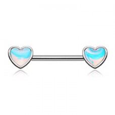 Illuminating Moonstone Heart Inlay Nipple Barbell Ring