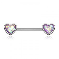 Glitter Opal Heart Inlay Nipple Barbell Ring