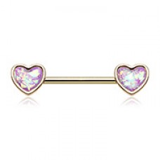 Golden Glitter Opal Heart Inlay Nipple Barbell Ring