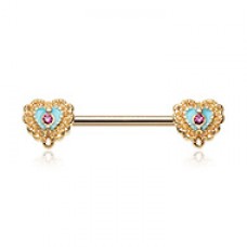 Golden Victorian Filigree Heart Nipple Barbell Ring