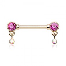 Golden Bezel Dangle Drop Nipple Barbell Ring