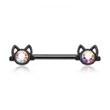 Black Just Kittying Around Nipple Barbell Ring