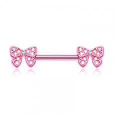 Pink Dainty Bow-Tie Sparkle Nipple Barbell Ring