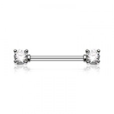 Double Prong Cubic Zirconia Gem Nipple Barbell Ring