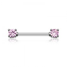 Double Prong Cubic Zirconia Gem Nipple Barbell Ring