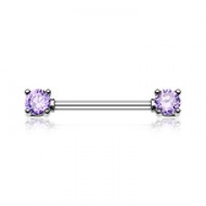 Double Prong Cubic Zirconia Gem Nipple Barbell Ring