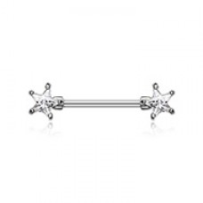 Double Star Gem Nipple Barbell Ring