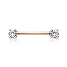 Rose Gold Double Prong Cubic Zirconia Gem Nipple Barbell Ring