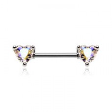 Iridescent Double Heart Gem Nipple Barbell Ring
