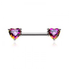 Iridescent Double Heart Gem Nipple Barbell Ring