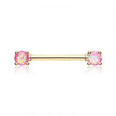 Golden Opal Glitter Prong Nipple Barbell Ring