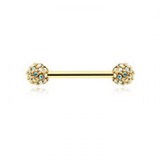 Golden Pave Diamond Full Dome Cluster Nipple Barbell Ring