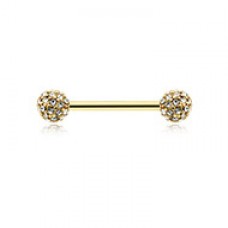 Golden Pave Diamond Full Dome Cluster Nipple Barbell Ring