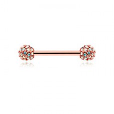 Rose Pave Diamond Full Dome Cluster Nipple Barbell Ring