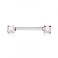 Double Prong Opal Gem Nipple Barbell Ring