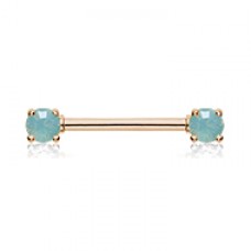 Rose Gold Double Prong  Opal Gem Nipple Barbell Ring