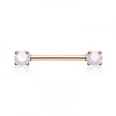 Rose Gold Double Prong  Opal Gem Nipple Barbell Ring