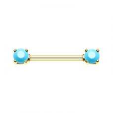 Golden Double Prong Turquoise Gem Nipple Barbell Ring