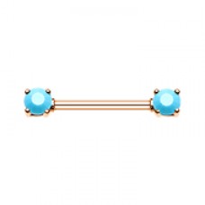 Rose Gold Double Prong Turquoise Gem Nipple Barbell Ring