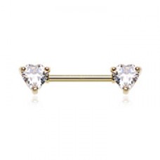 Gold CZ Double Heart Gem Nipple Barbell Ring