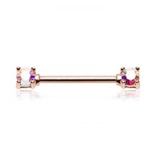Rose Gold Double Prong Brilliant Sparkle Gem Nipple Barbell Ring