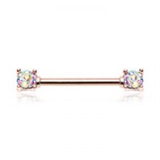 Rose Gold Sprinkle Dot Multi Gem Prong Set Nipple Barbell Ring