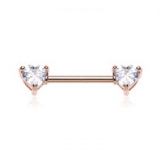 Rose Gold Double Heart Gem Nipple Barbell Ring