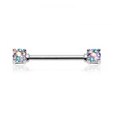 Multi Color Sprinkle Dot Multi Gem Prong Set Nipple Barbell Ring