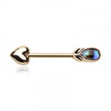 Golden  Abalone Peacock Feather Nipple Barbell Ring