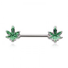 Marijuana Sativa Cannabis Pot Leaf Nipple Barbell Ring