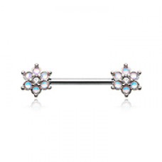 Illuminating Moonstone Spring Flower Prong Set Nipple Barbell Ring