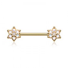 Golden Illuminating Moonstone Spring Flower Prong Set Nipple Barbell Ring
