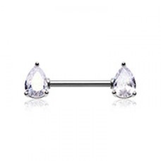 Double Teardrop Pear Shape Gem Nipple Barbell Ring