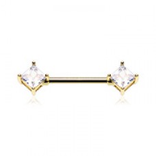 Golden Princess Cut Square Gem Nipple Barbell Ring