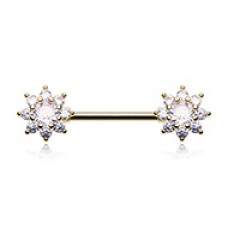 Golden Cubic Flower Gem Nipple Barbell Ring