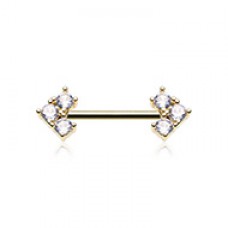 Golden Cubic Elegant Tripple Gem Nipple Barbell Ring