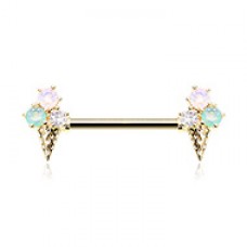 Golden Ice Scream Scoop Cone Gem Nipple Barbell Ring