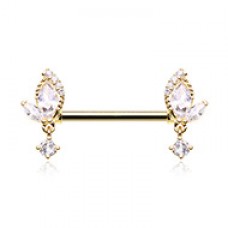 Golden Leafy Dangle Gem Nipple Barbell Ring