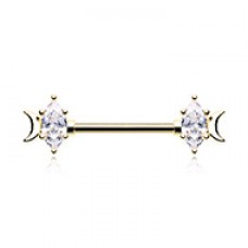 Golden To the Moon and Back Gem Nipple Barbell Ring