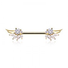 Golden Angelic Wings Gem Nipple Barbell Ring