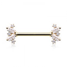 Golden Tile Baguette Gem Nipple Barbell Ring