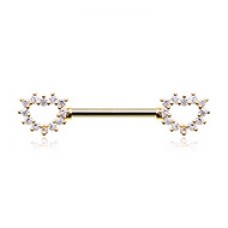 Golden Heart Outline Gem Nipple Barbell Ring