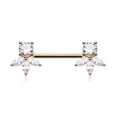 Golden Cubic Elegant Gem Setting Nipple Barbell Ring