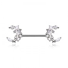 Cubic Dainty Moon Multi Gem Nipple Barbell Ring