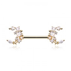 Golden Cubic Dainty Moon Multi Gem Nipple Barbell Ring