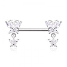 Double Butterfly Dangle Nipple Barbell Ring