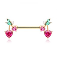 Golden Cherry Heart Drop Nipple Barbell Ring